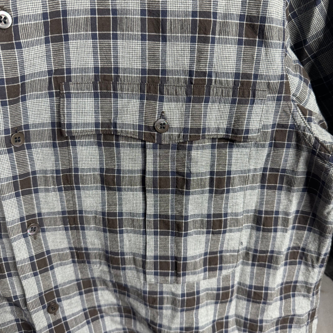 Dries Van Noten Blue/Brown Plaid Shirt With Epaulettes