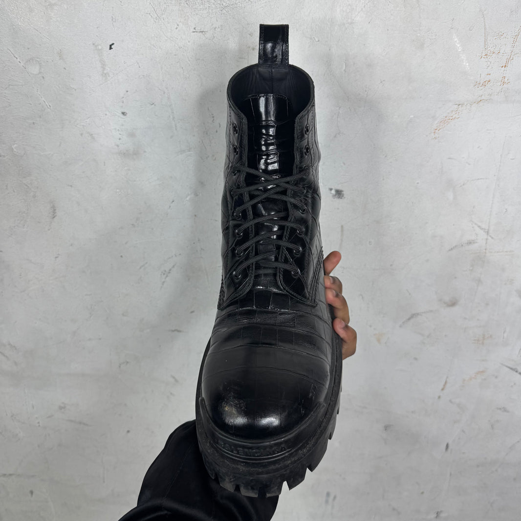 Balenciaga Croc Leather Strike Boots