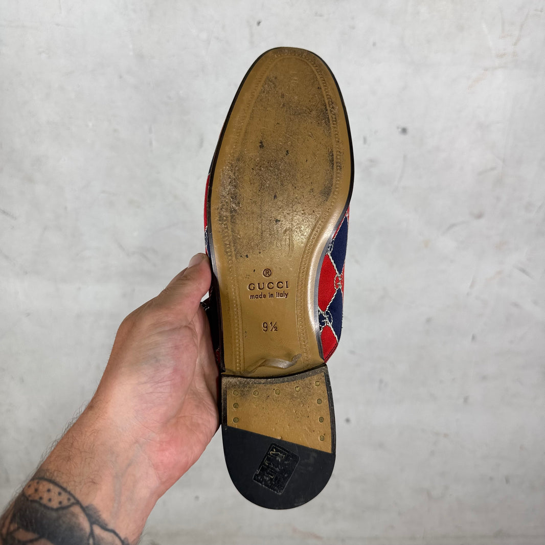 Gucci Satin Patterned Horse-Bit Mules