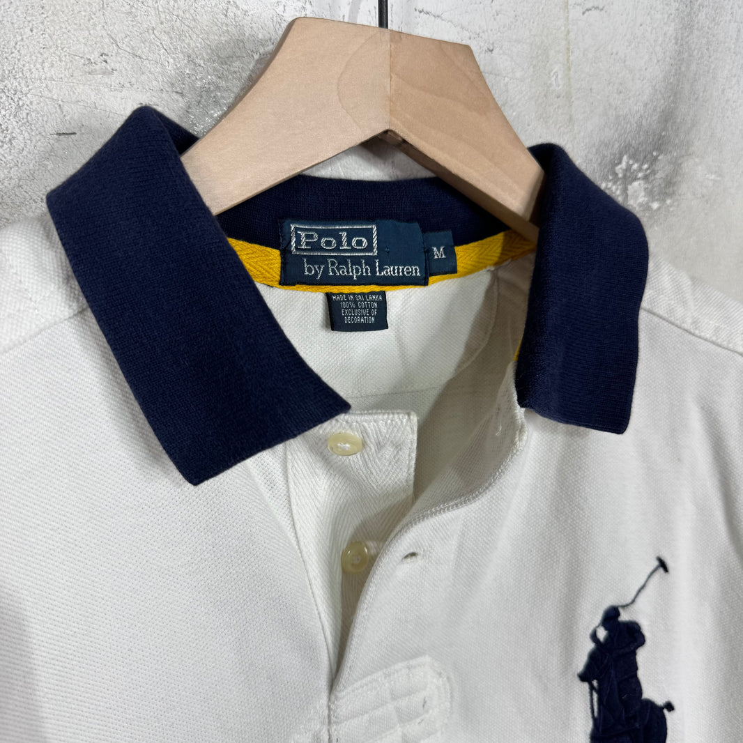 Ralph Lauren White/Navy Cuffed Big Pony Polo