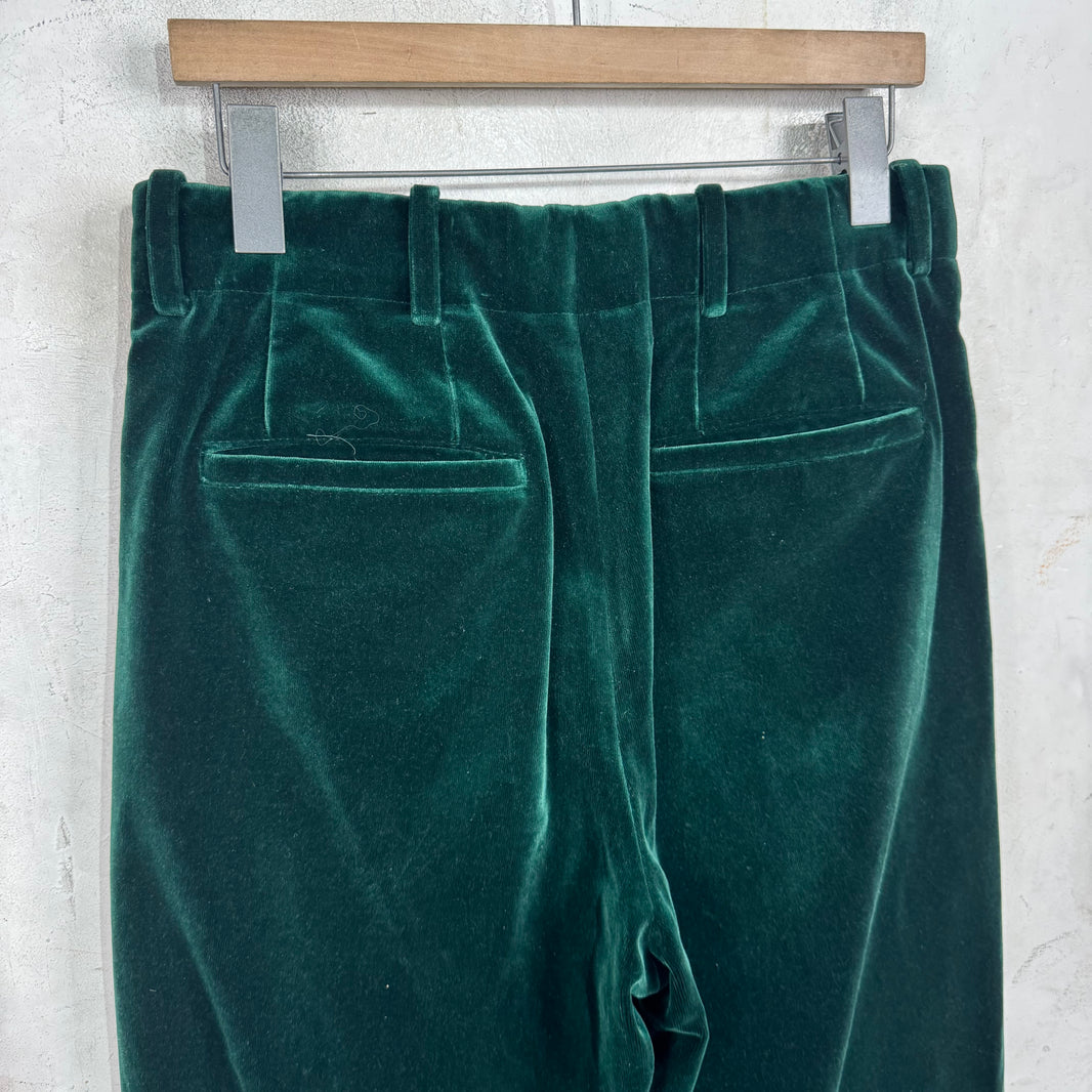 Louis Vuitton Green Velvet Pleated Baggy Trousers
