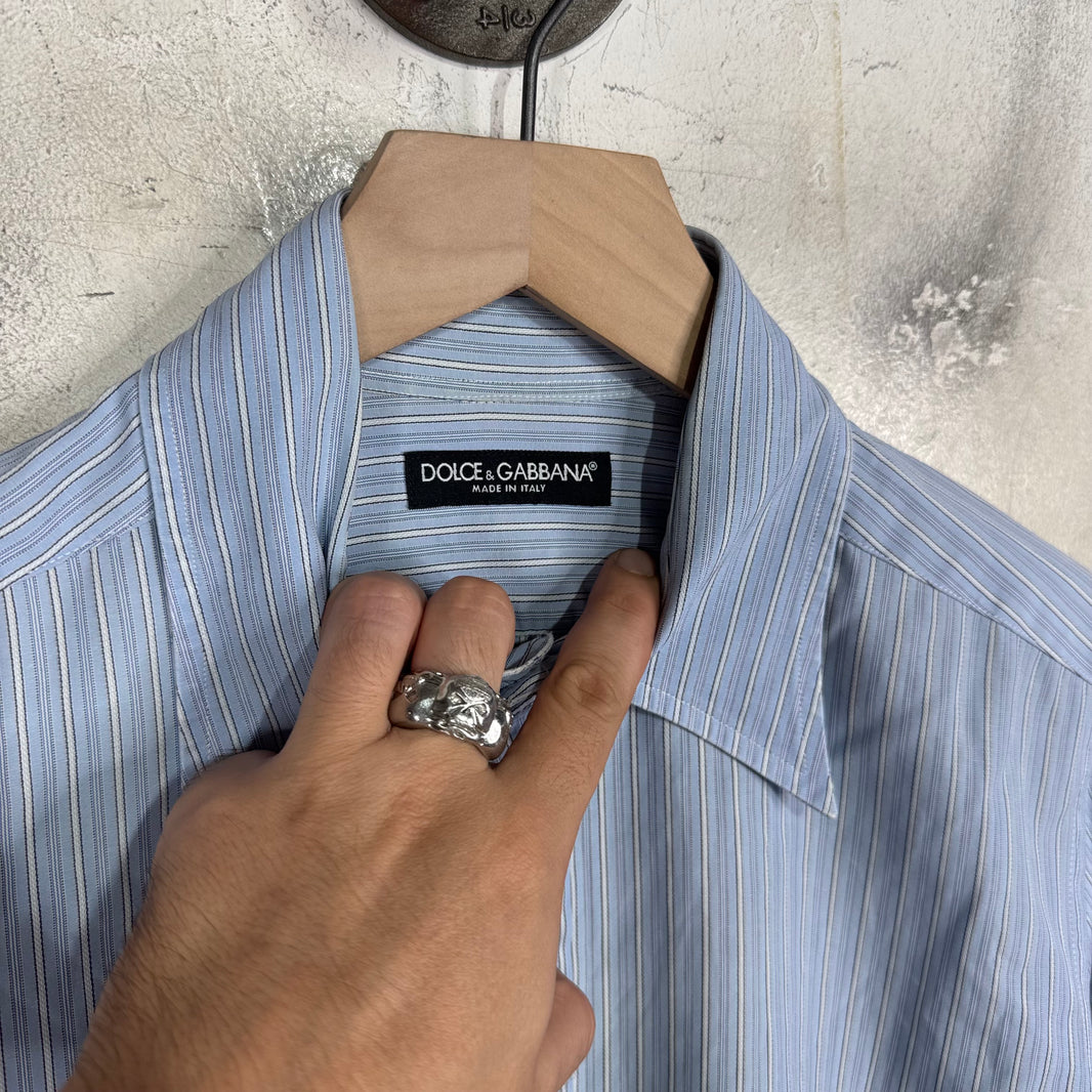Dolce Gabanna Blue Striped LS Button Up