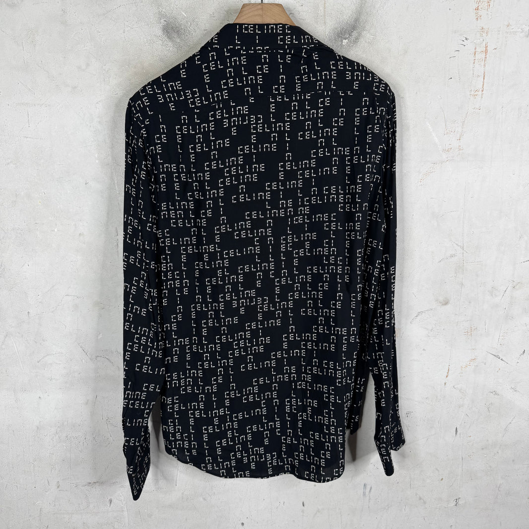 Celine Black Analog Text L/S Button Up Shirt