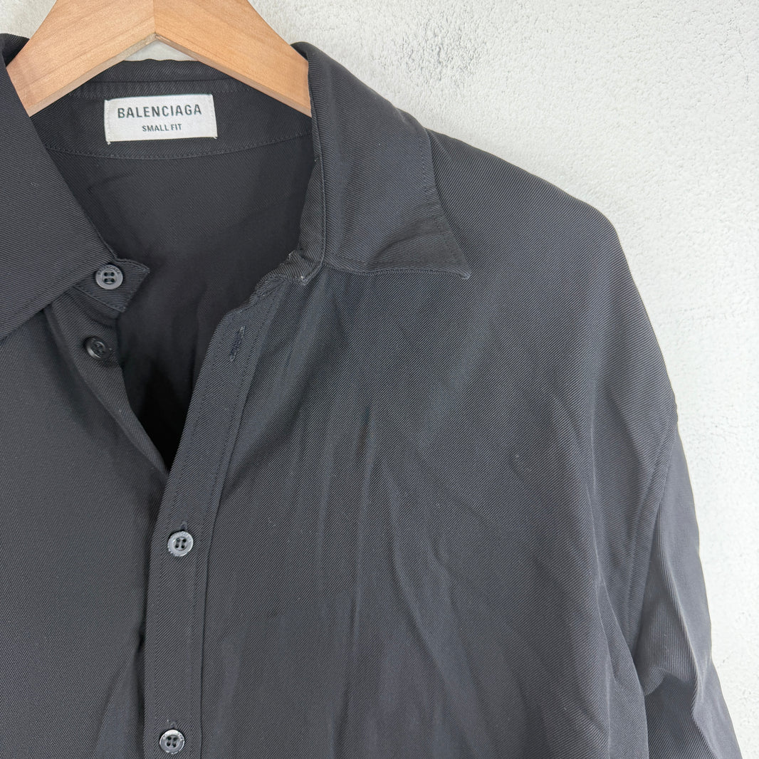 Balenciaga Small Fit Black Twill Button Up LS Shirt