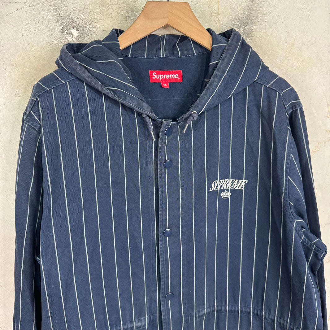 Supreme Navy Kings Logo Pinstripe Coat
