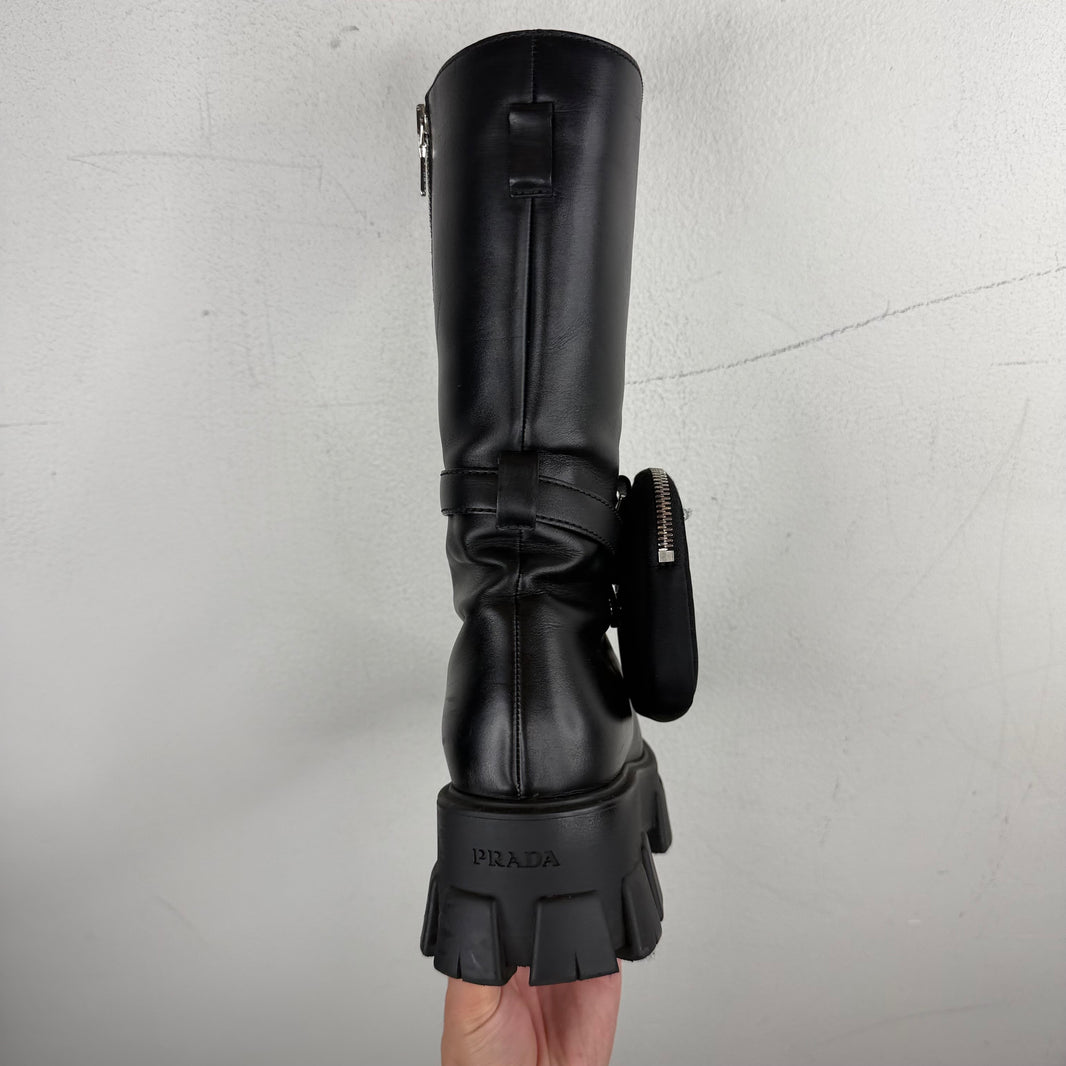 Prada Monolith Badge Cargo High Combat Boots