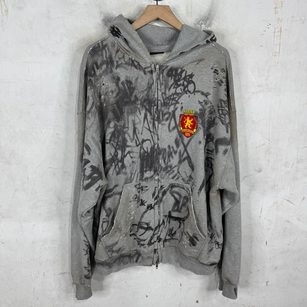 Balenciaga Grey Skater Zip Up Hoodie