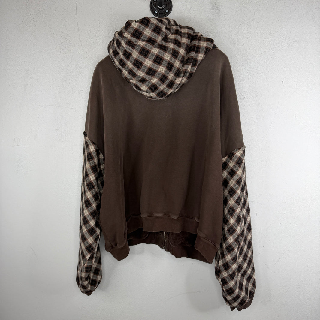ERL Brown Flannel Patchwork Zip Hoodie
