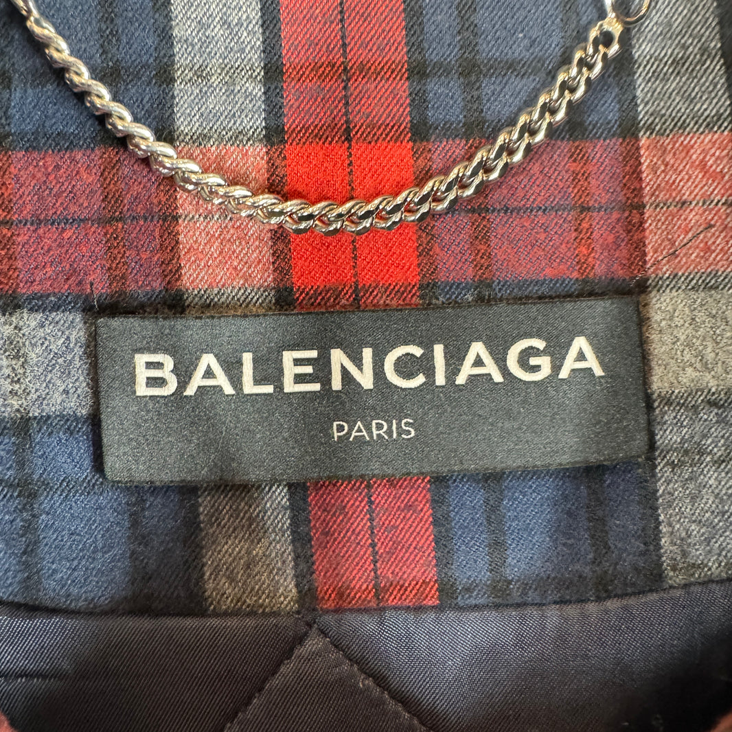 Balenciaga Quilted Red/Blue Padded Snap Button Flannel