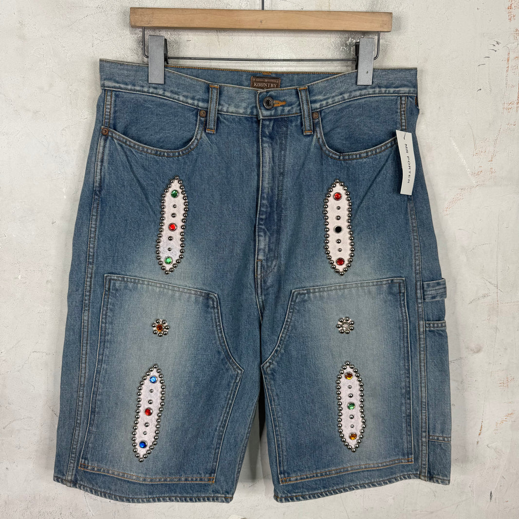 Kapital Rhinestoned Carpenter Denim Shorts