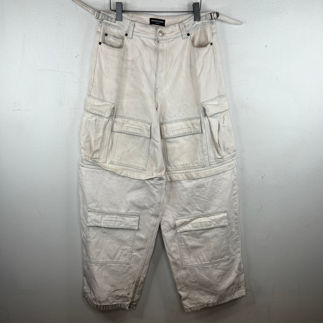 Balenciaga White Denim Convertible Cargo Pants