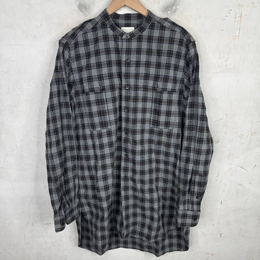 Dries Van Noten Blue/Brown Plaid Shirt With Epaulettes