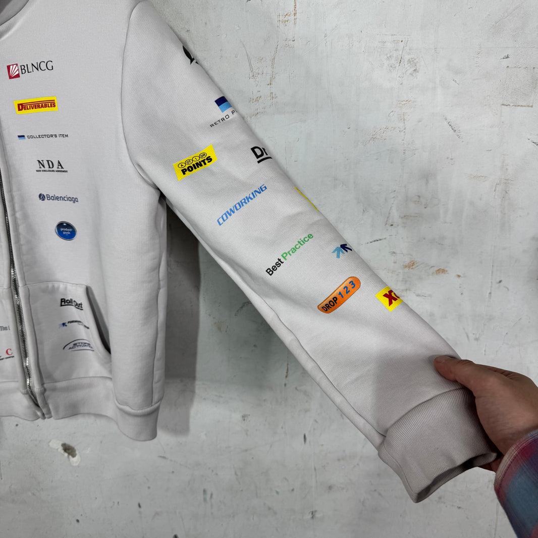 Balenciaga Multi Logo Shrunken Zip Hoodie