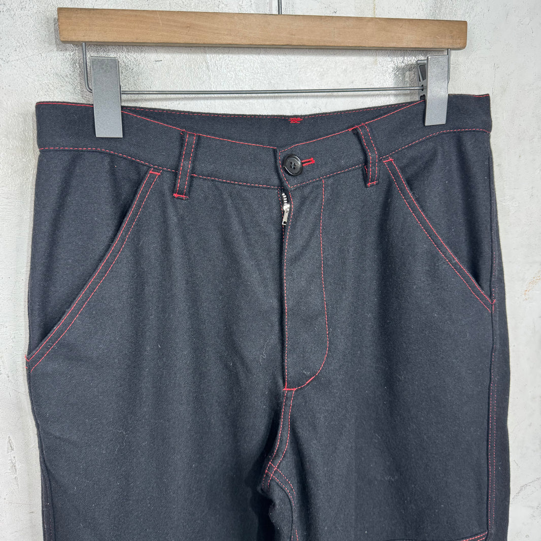CDG Knee Paneled Black Wool Trousers