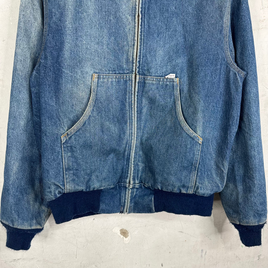 Carhartt Faded Denim Plaid Lined Work Jacket