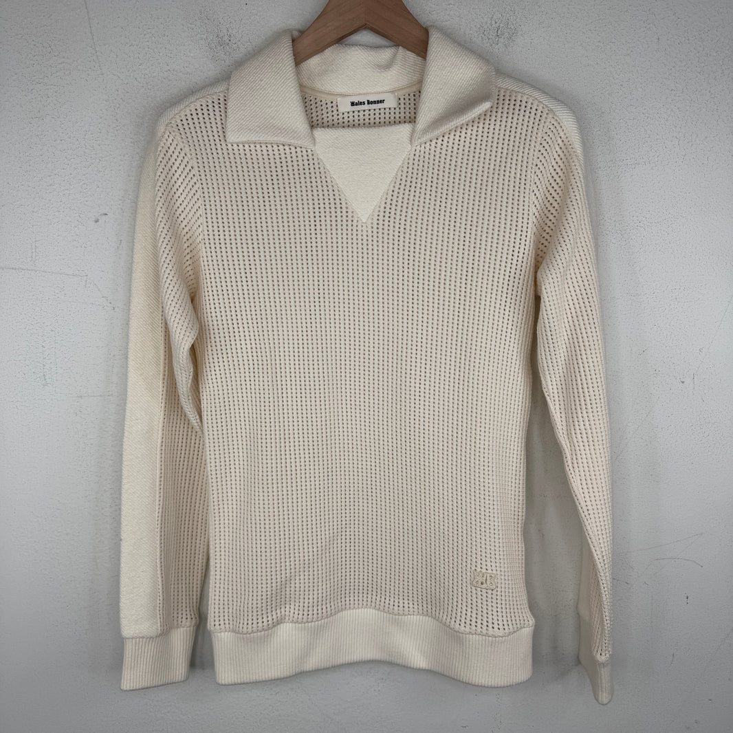 Wales Bonner Cream Open Knit Longsleeve Polo T-Shirt