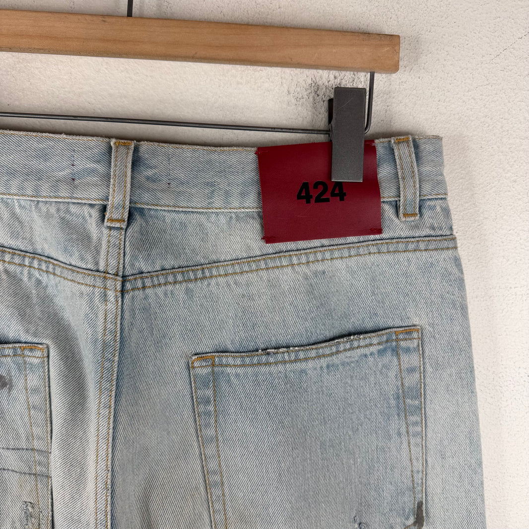 424 Distressed Straight Leg Jeans