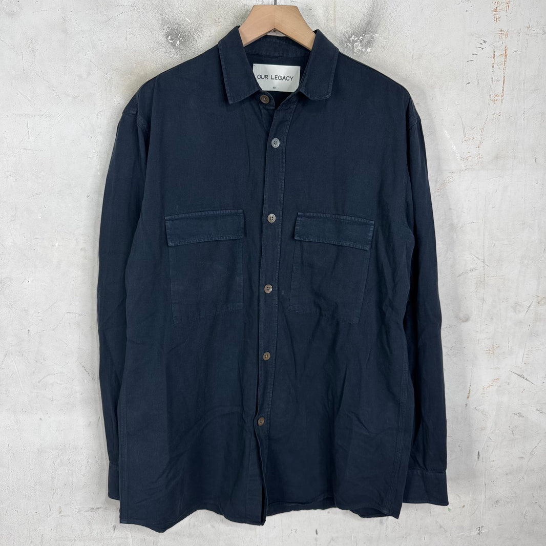 Our Legacy Dyed Navy Cotton Shirting Shirt