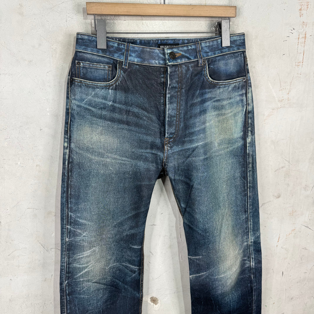 Balenciaga Tromp Denim Leather Pants