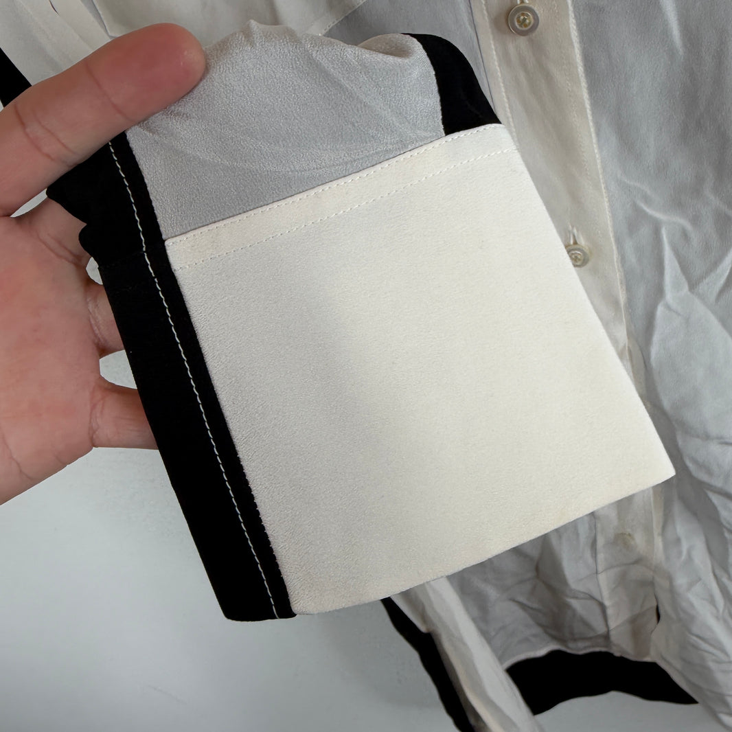 Givenchy White/Black Split Silk Button Up LS Shirt