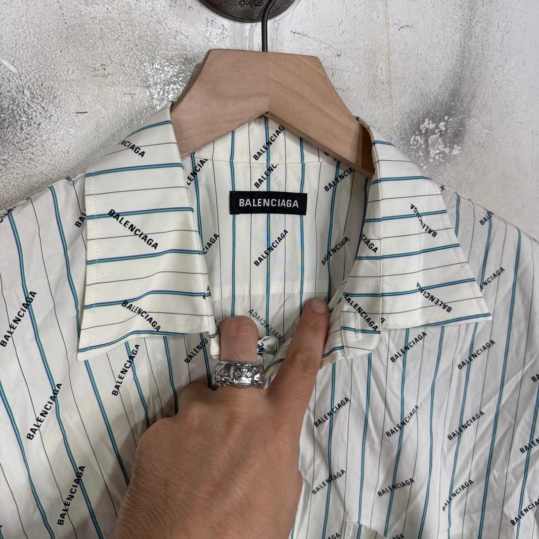 Balenciaga Striped Logo Print LS Shirt