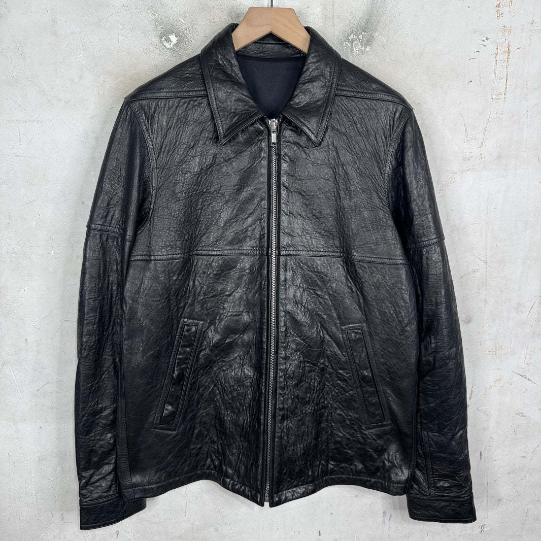 Rick Owens Temple Pebbled Leather Strapped Jacket
