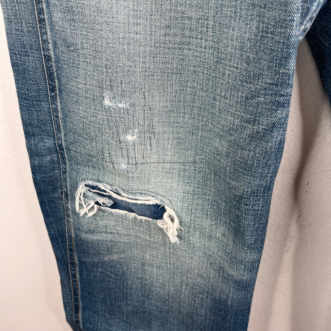 RRL Distressed Buckle Back Jeans