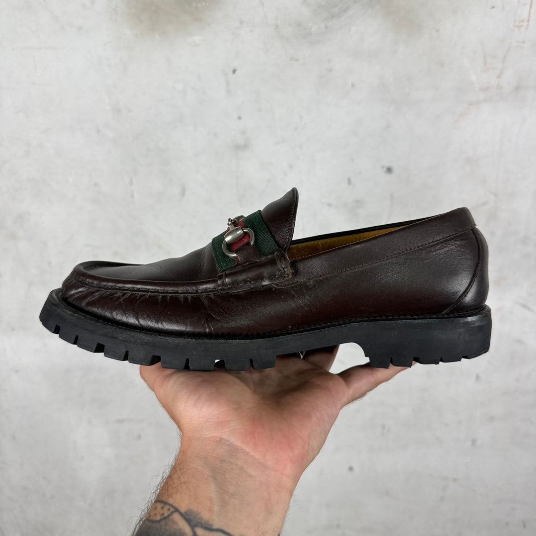 Gucci Platformed Brown Horsebit Loafers
