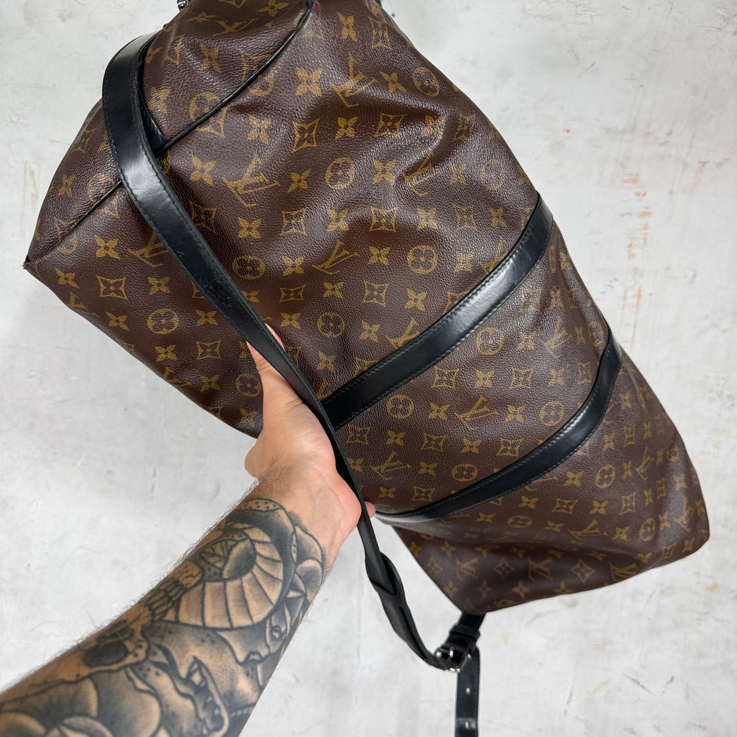 Louis Vuitton Brown Monogram Black Trim Keepal 55