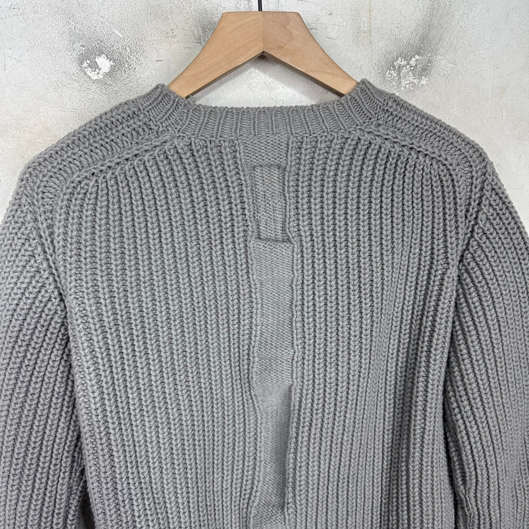 Rick Owens Grey Wool Cable Knit Sweater