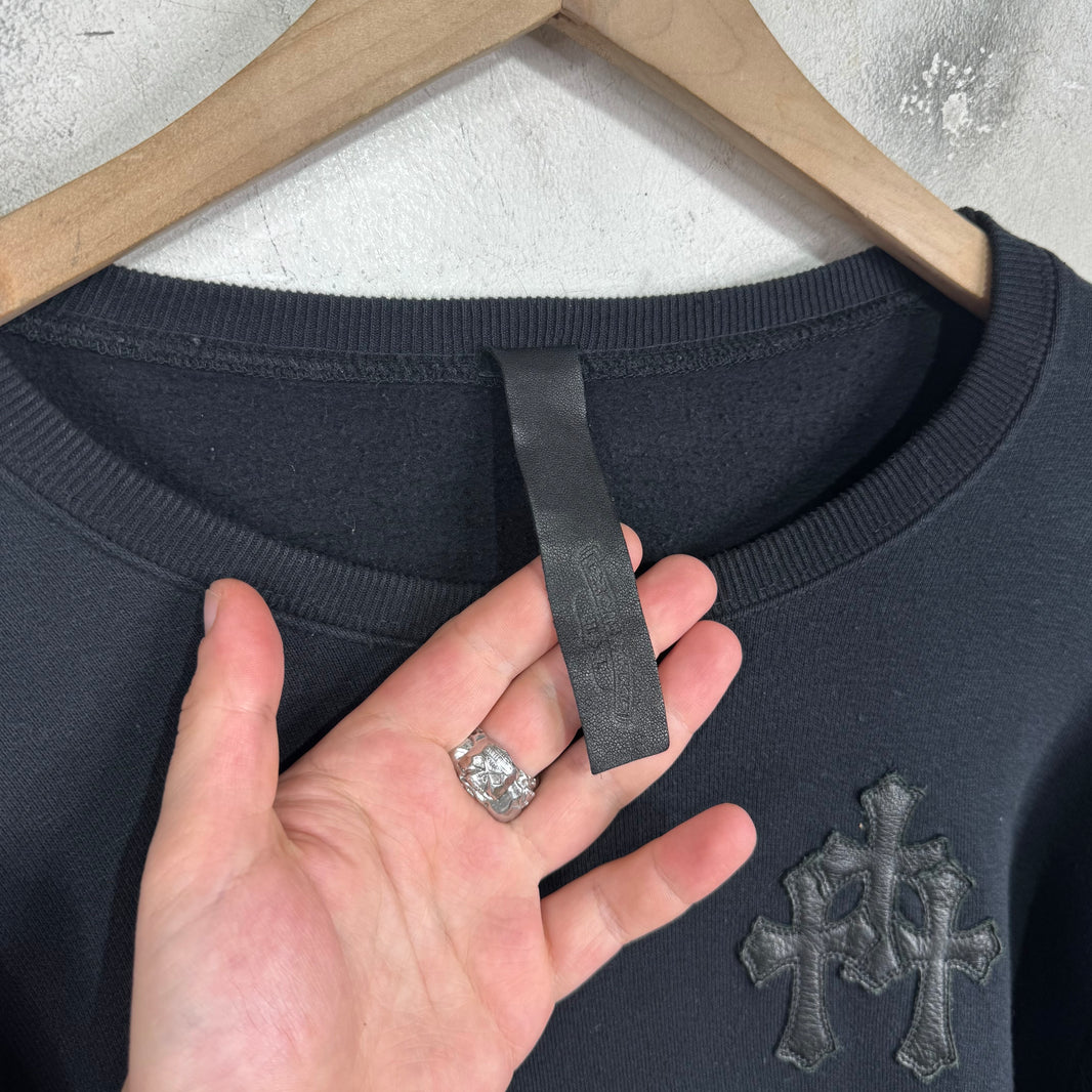 Chrome Hearts Triple Cross Leather Sleeved Crewneck