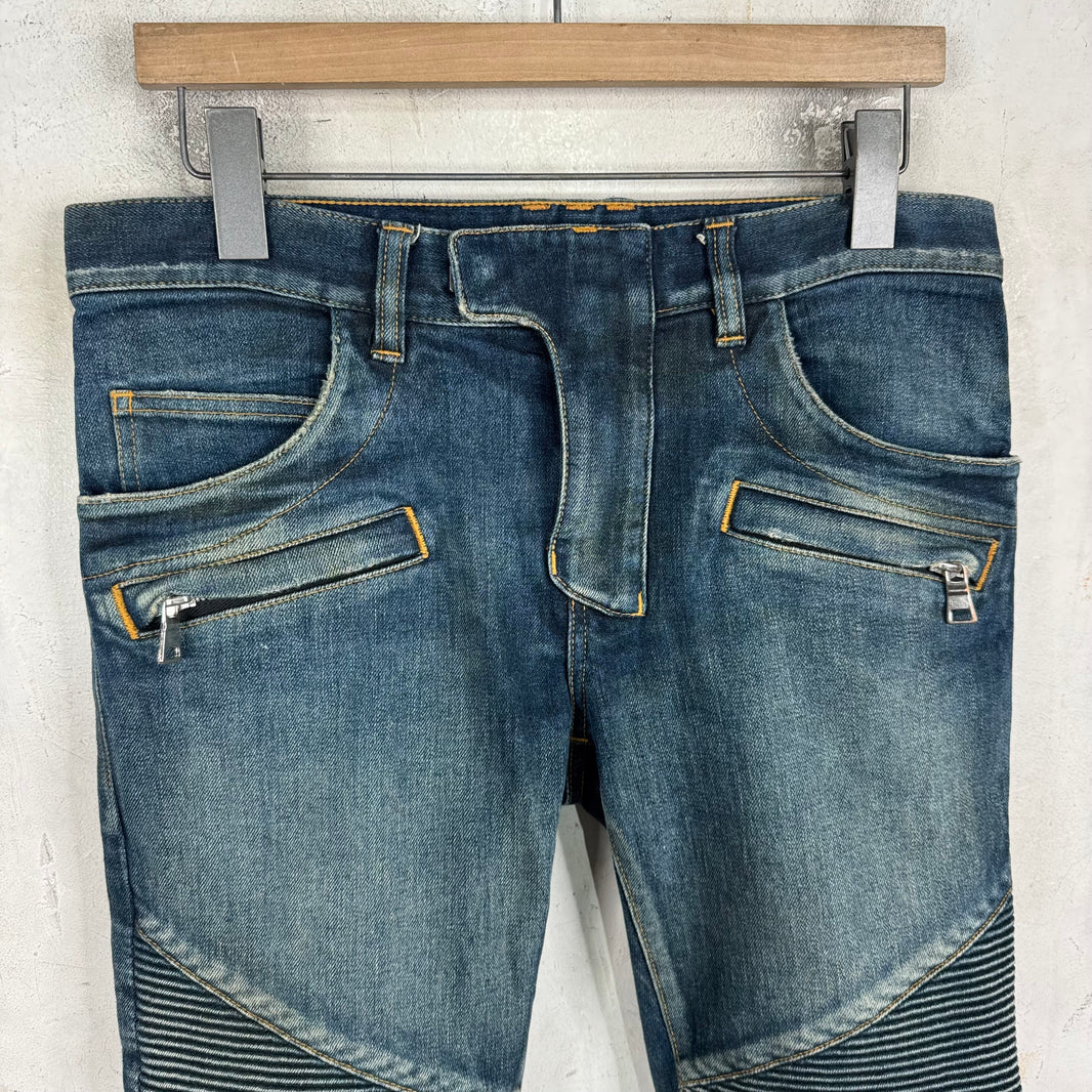 Balmain Medium Wash Biker Jeans