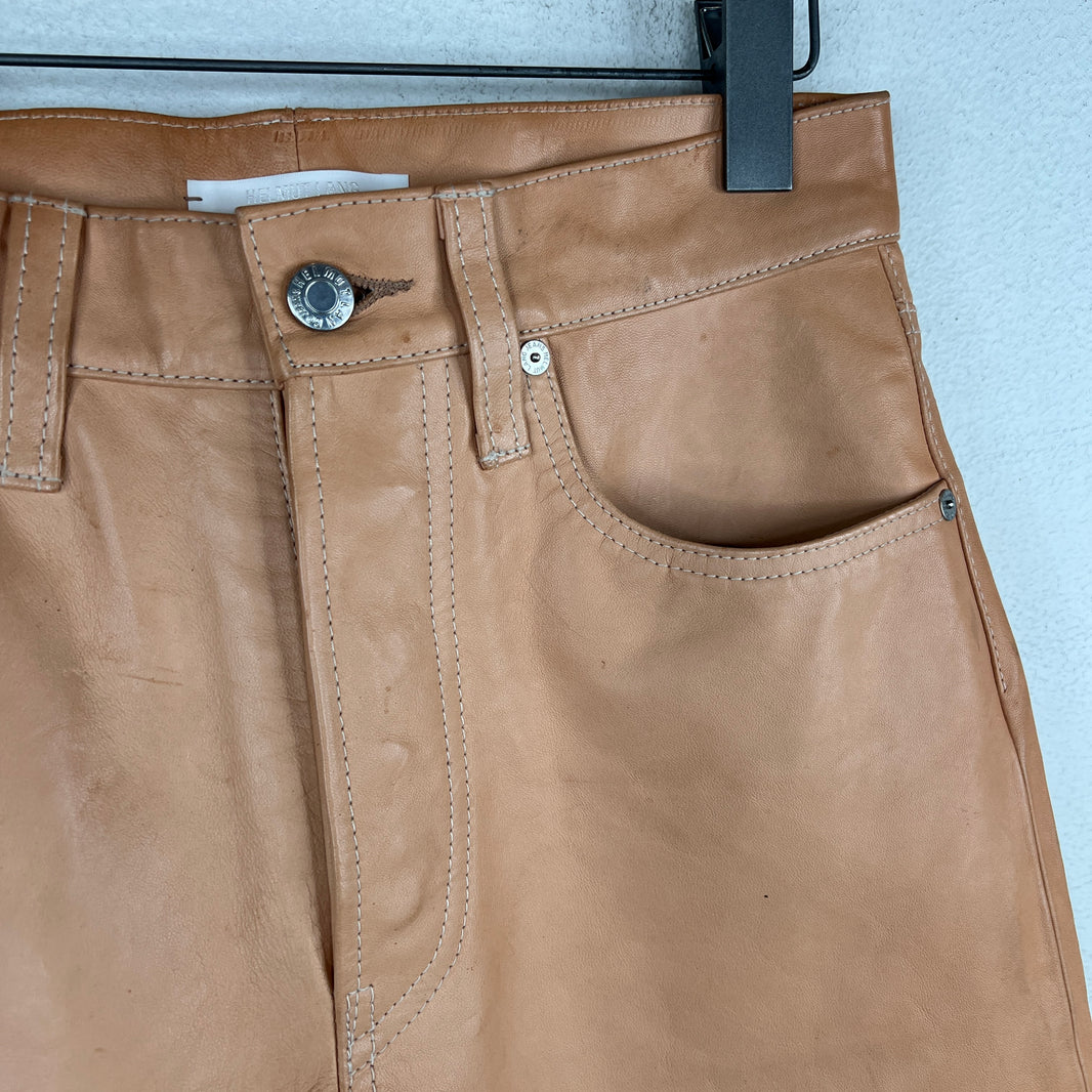 Helmut Lang Peach Leather Slim Pants