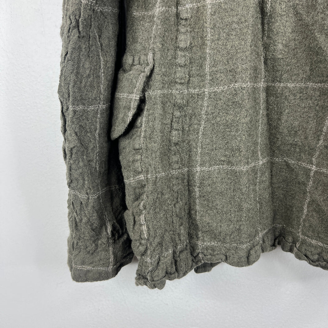 CDG Wool Wrinkled Button Up Long Jacket