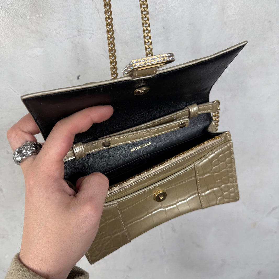 Balenciaga Gold Hourglass Chained Wallet Purse