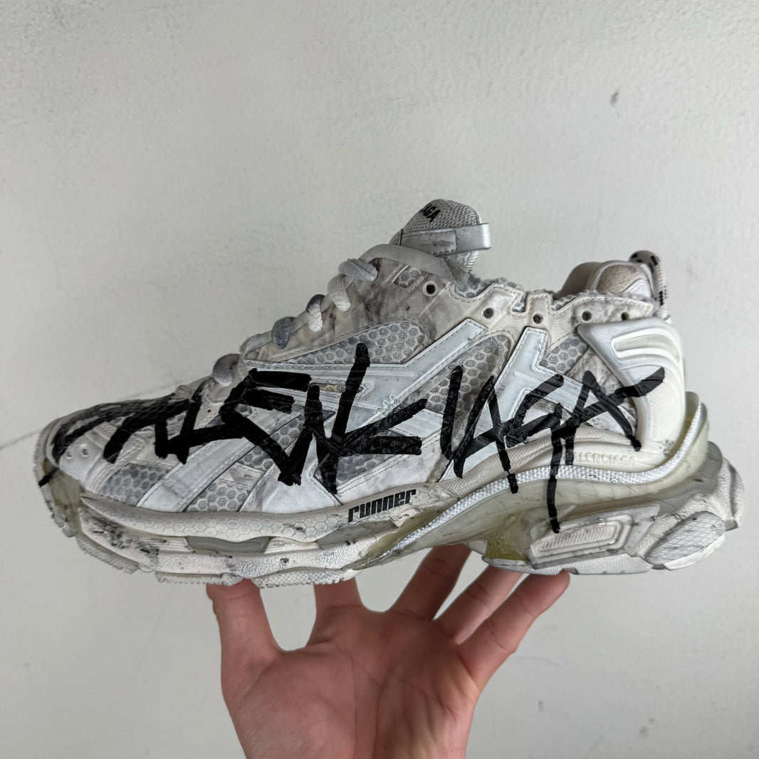 Balenciaga White Sample Graffiti Runner Sneakers