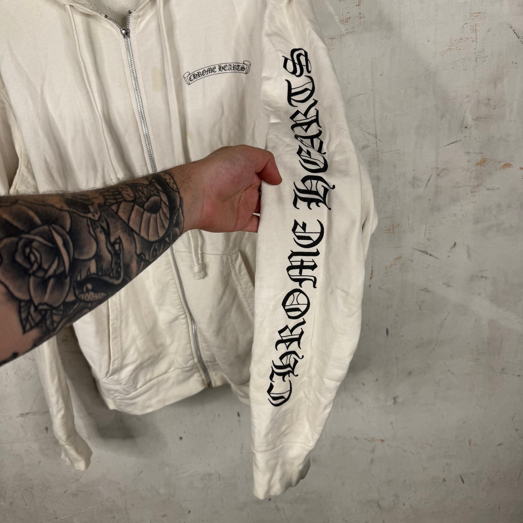 Chrome Hearts Smoked Script Sleeve White Zip Hoodie