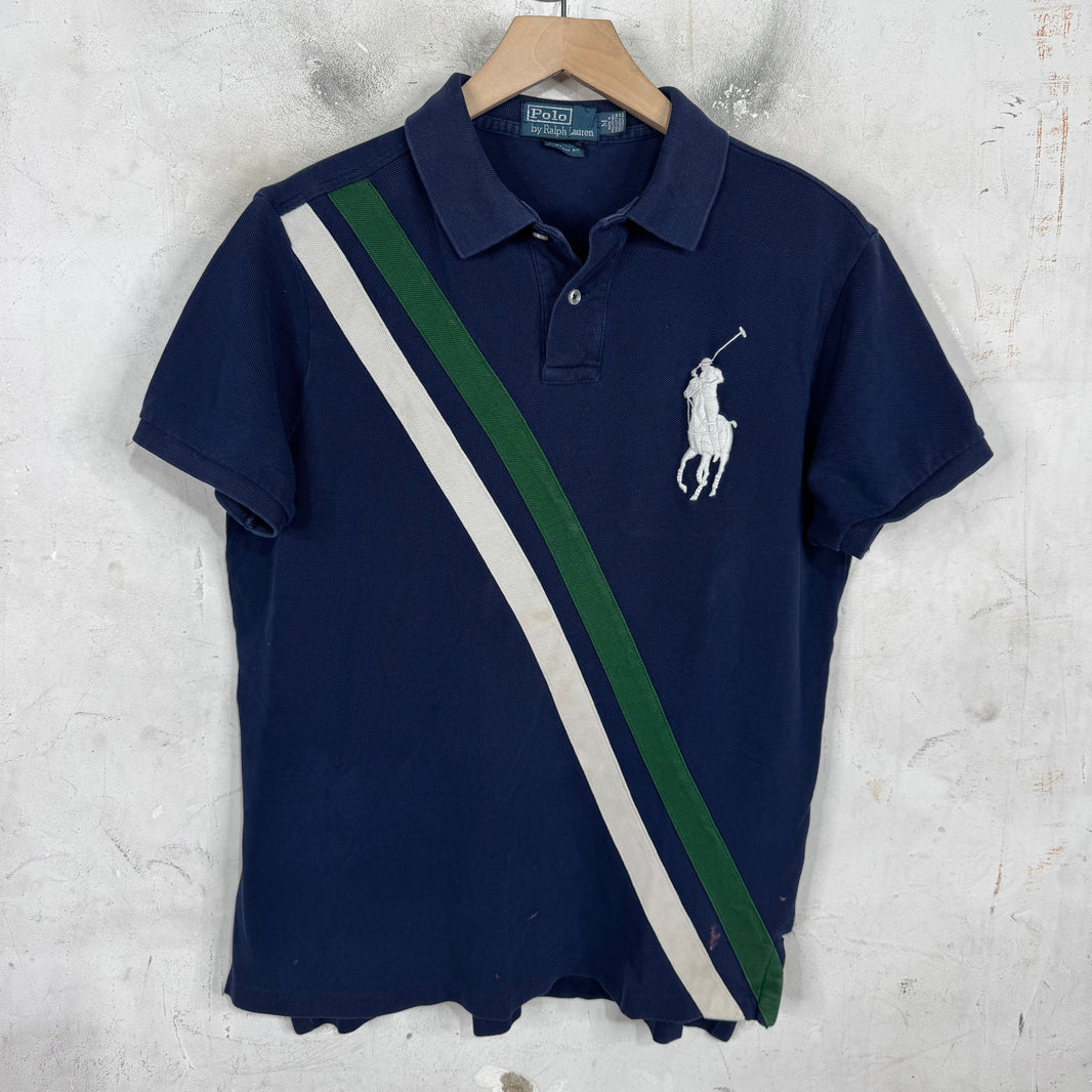 Ralph Lauren Navy Big Horse Green/White Diagonal Stripe
