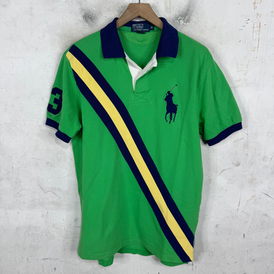 Ralph Lauren Green Blue Diagnal Strip Big Pony Polo
