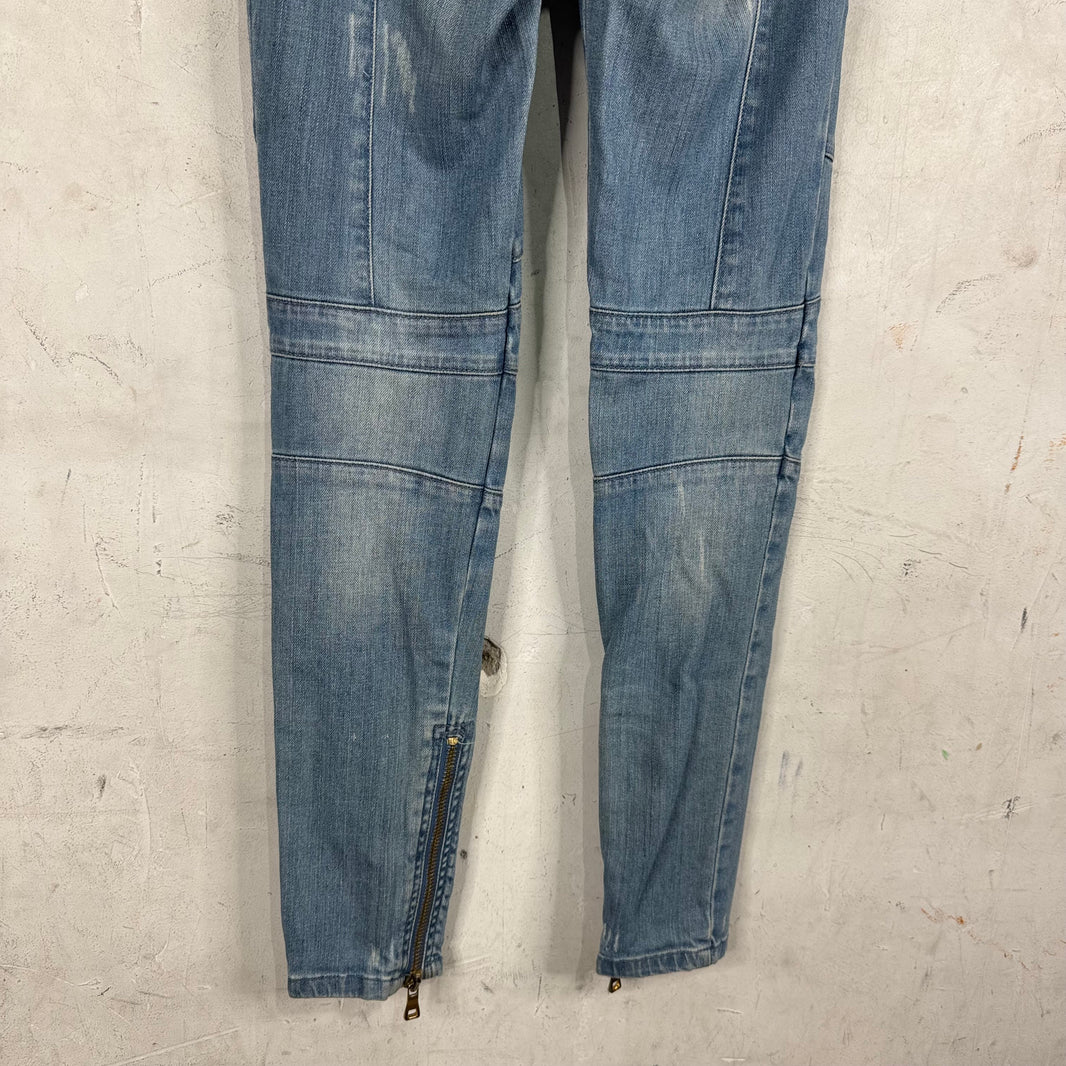 Balmain Womens Lightwash Biker Jeans