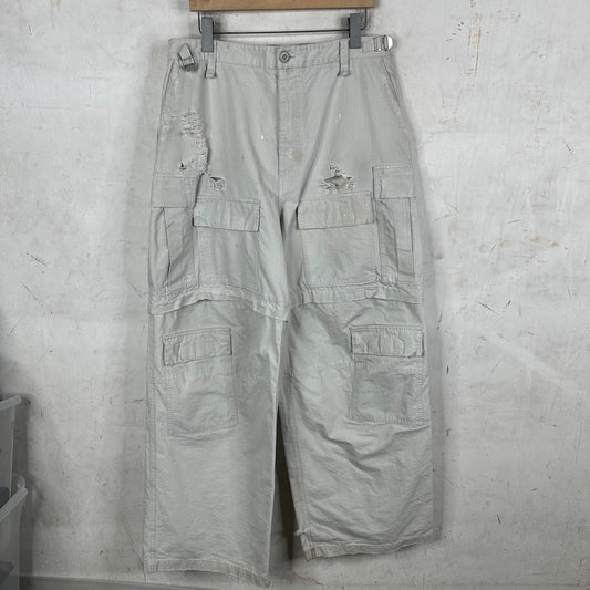 Balenciaga Distressed White Cargo Pants