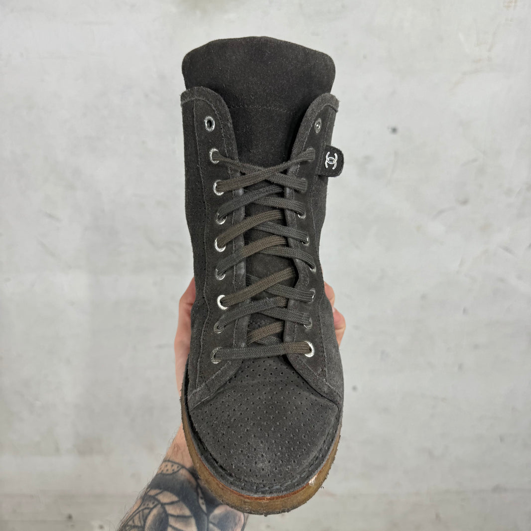Chanel Interlocking CC Logo Brown Boots