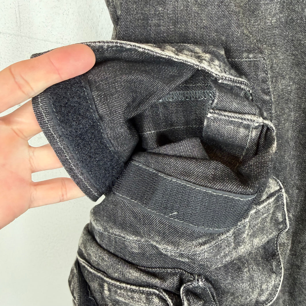 Julius Acid Black Helioz Open Knee Cargo Jeans