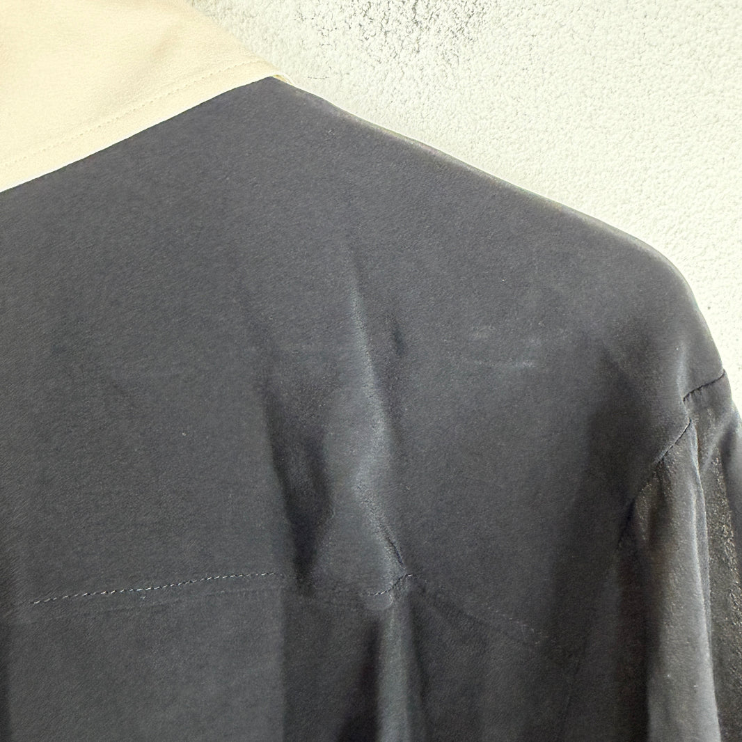 Givenchy White/Black Split Silk Button Up LS Shirt