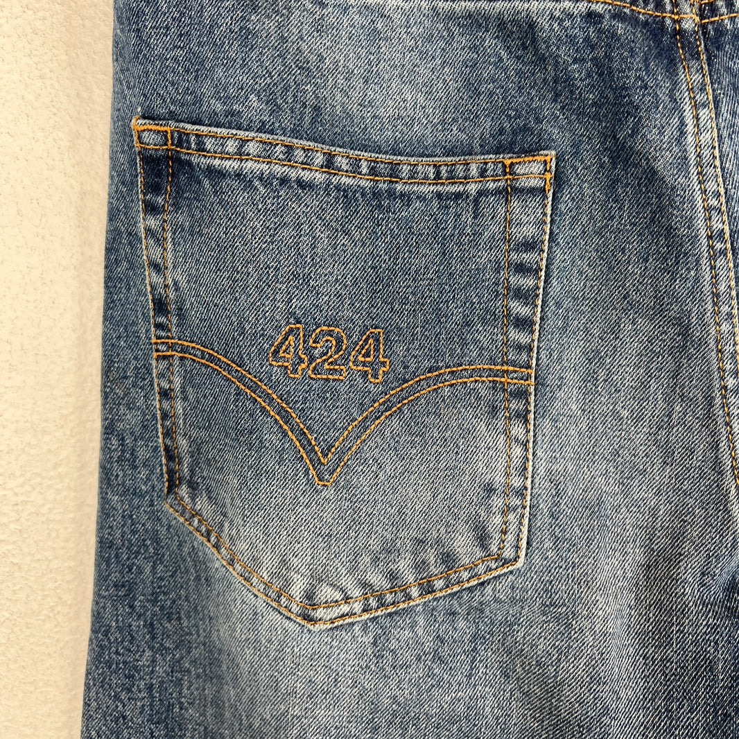 424 Blue Straight Leg Washed Denim Jeans