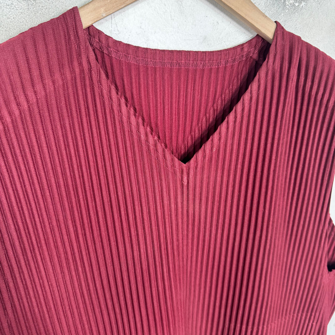 Issey Miyake Maroon Pleates Sleeveless Shirt
