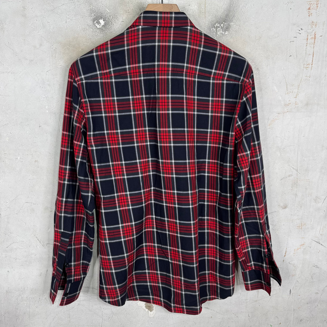 Givenchy Red/Navy Plaid Shirt Black Cross Front
