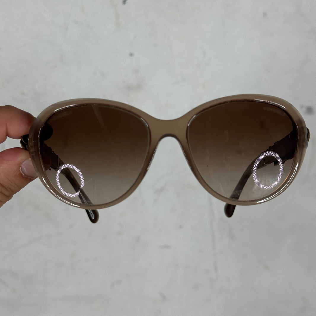 Chanel Leather Floral Wide Lens Sunglasses
