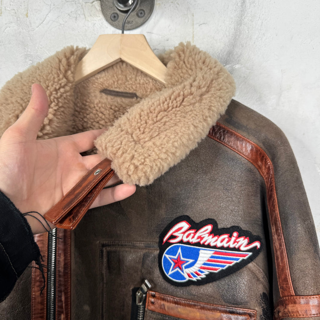 Balmain Leather Shearling Pilot Jacket