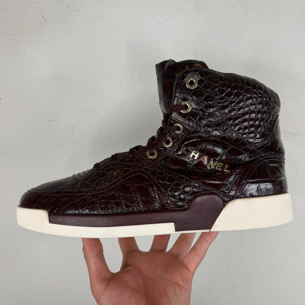 Chanel Croc Leather Embossed Sneakers